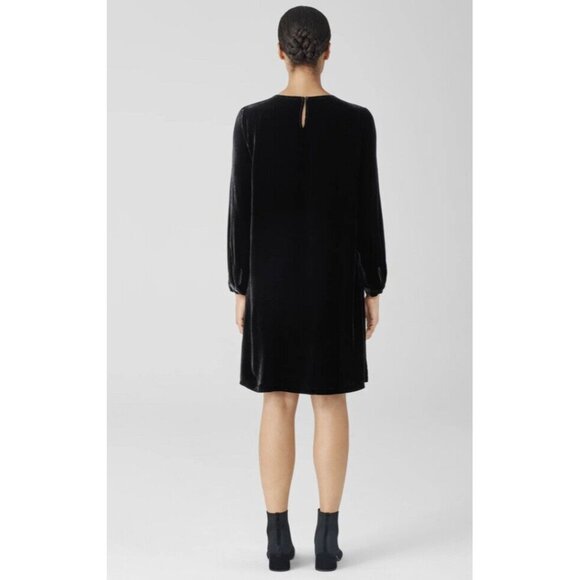 New Eileen Fisher Velvet Crew Neck Knee Length Holiday Dress Black Sz XS - Picture 7 of 10
